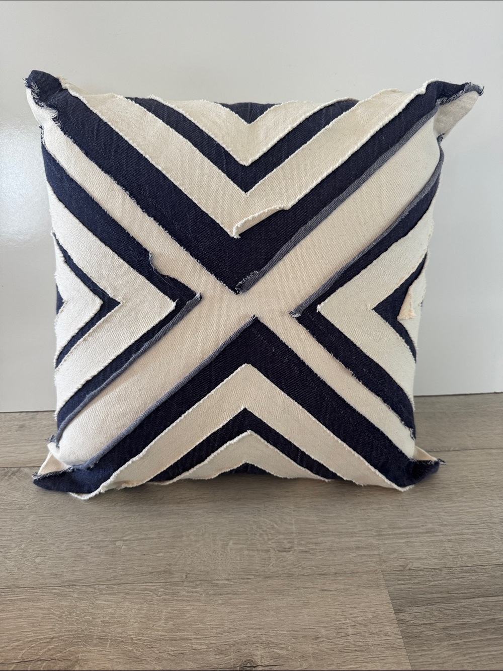 LOLOI Pillow 18x18 Denim Chevron Accent Navy Blue Linen Cotton With Insert
